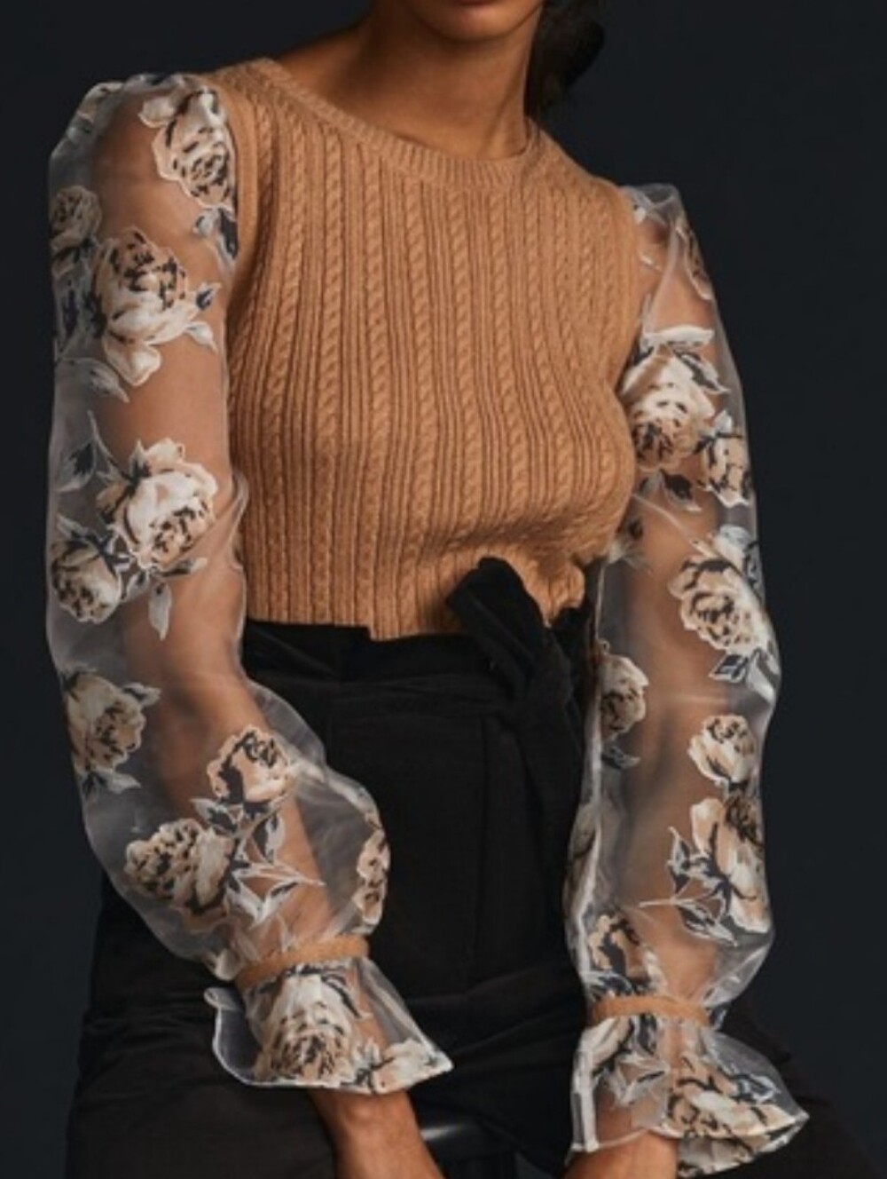 Maeve Contrast Sleeves Sweater Women Top Size: S